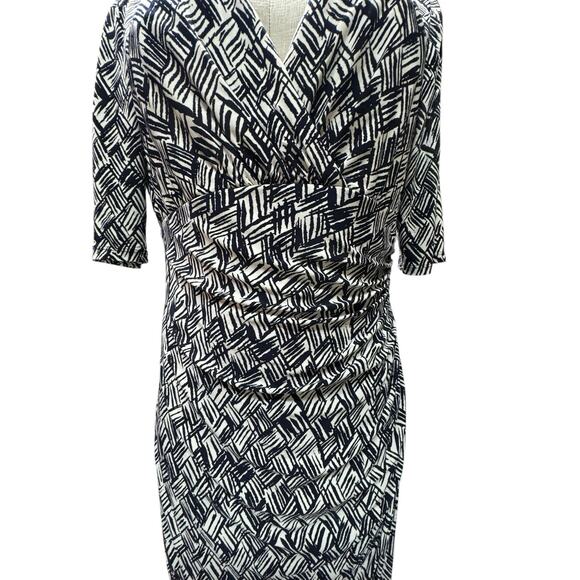 Lauren Ralph Lauren Dress Women's 10 Black Cream V Neck Cinched Waist Old Money - Picture 10 of 13